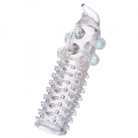 Гелевая прозрачная насадка с шариками, шипами и усиком