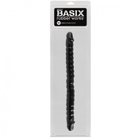 Двухсторонний дилдо Basix Rubber Works 18 Ribbed Double Dong