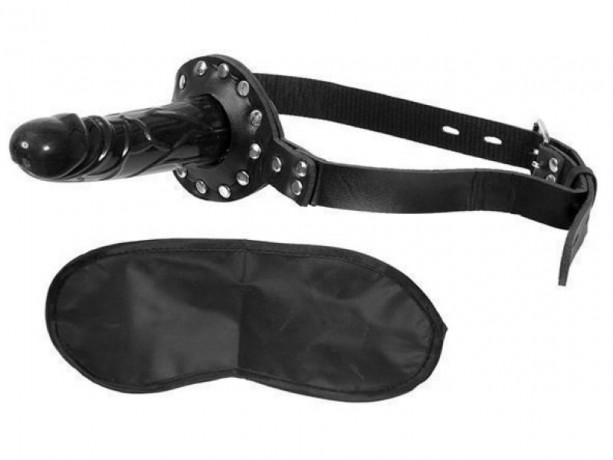 Черный реалистичный фаллос - кляп Deluxe Ball Gag with Dildo