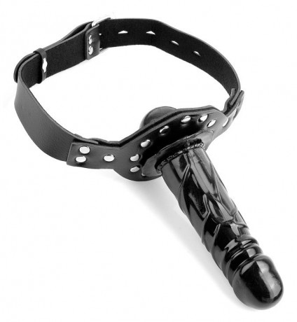 Черный реалистичный фаллос - кляп Deluxe Ball Gag with Dildo