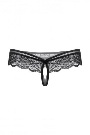 Черные трусики с доступом из эластичного и тонкого кружева