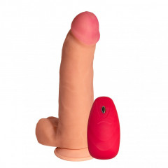 Бархатистый на ощупь вибратор из киберкожи с выносным пультом управления