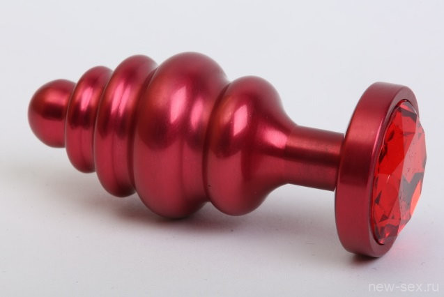 Фигурная красная анальная пробка со стразом