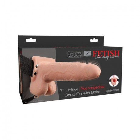 Перезаряжаемый вибрострапон с пультом ДУ 7 Hollow Rechargeable Strap-On Remote Tan