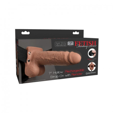 Перезаряжаемый вибрострапон с пультом ДУ 7 Hollow Rechargeable Strap-On Remote Tan