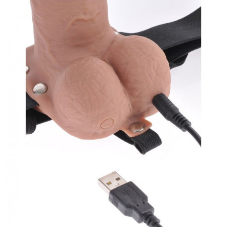 Перезаряжаемый вибрострапон с пультом ДУ 7 Hollow Rechargeable Strap-On Remote Tan