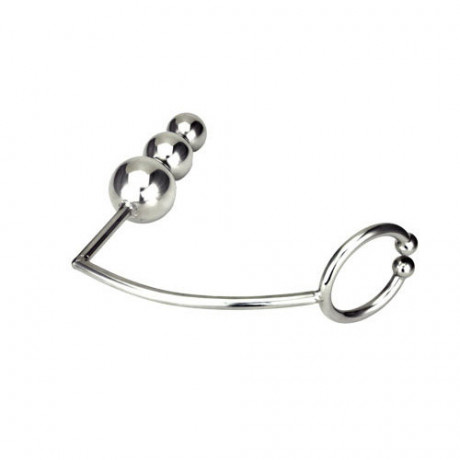 Массивный металлический массажер простаты с кольцом на пенис