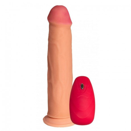 Реалистичный вибромассажер из киберкожи с присоской для фиксации и выносным пультом