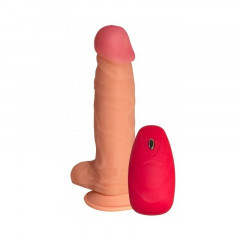 Реалистичный вибромассажер с мягким и упругим покрытием неоскин и выносным пультом 