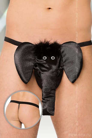 Черные эротические мужские стринги в виде морды слоника SoftLine Collection