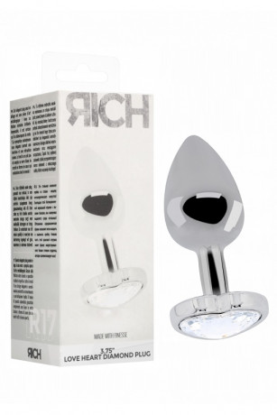 Серебряная анальная пробка с бриллиантовым кристаллом в форме сердца
