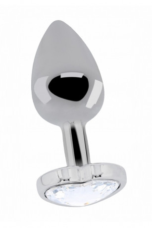 Серебряная анальная пробка с бриллиантовым кристаллом в форме сердца