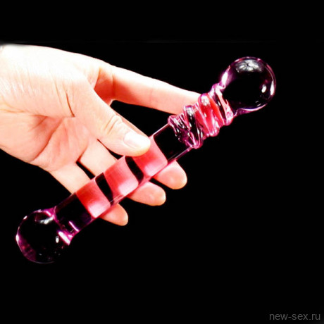 Двухсторонний дилдо из розового стекла