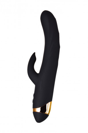 Черный стильный вибратор из нежного силикона с клиторальным отростком Thunder