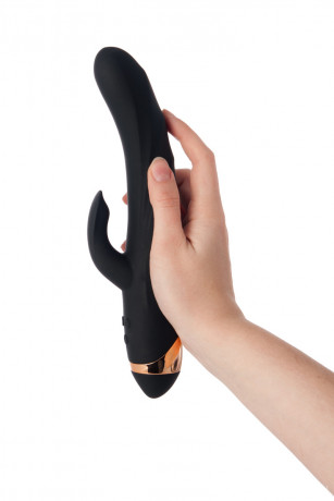 Черный стильный вибратор из нежного силикона с клиторальным отростком Thunder