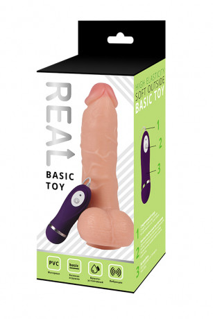 Реалистичный вибро фаллос с мошонкой на присоске с пультом управления REAL