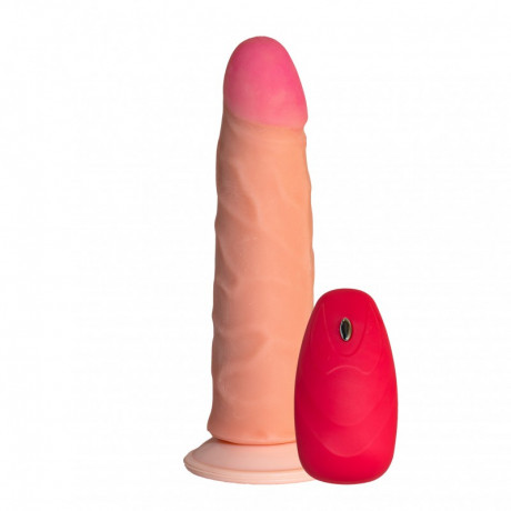 Реалистичный вибромассажер из киберкожи с выносным пультом и присоской