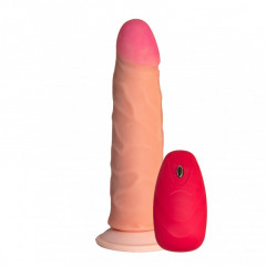 Реалистичный вибромассажер из киберкожи с выносным пультом и присоской