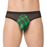 Мужские стильные стринги со вставкой из сетки черно-зеленого цвета SoftLine Collection