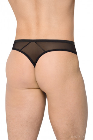 Мужские стильные стринги со вставкой из сетки черно-зеленого цвета SoftLine Collection