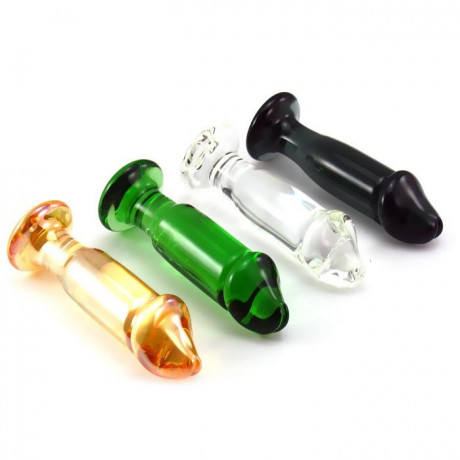 Стеклянный анальный фаллос на подставке