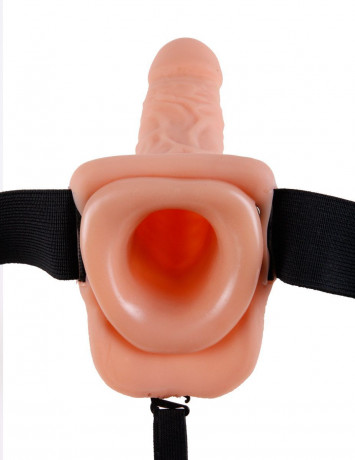 Полый страпон телесного цвета Hollow Strap-On with Balls
