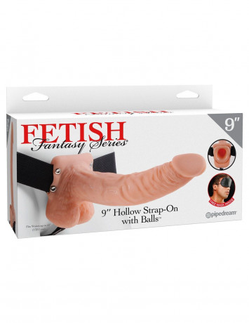 Полый страпон телесного цвета Hollow Strap-On with Balls
