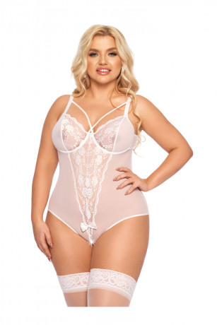 Полупрозрачное ажурное боди из белой сетки с изящным узором Amanda XL