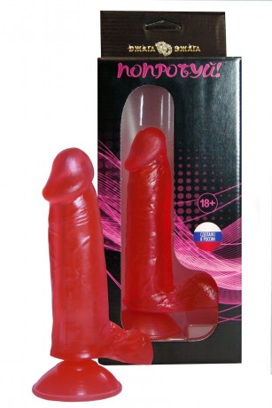 Малиновый гелевый фаллоимитатор с присоской на основании