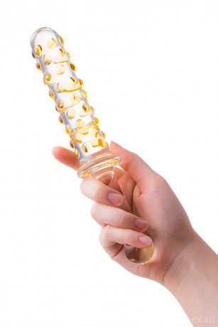 Стеклянный фаллос с рельефом с одной стороны и гладкий с другой Sexus Glass