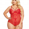 Полупрозрачное ажурное боди красного цвета с изящным рисунком Amanda XL
