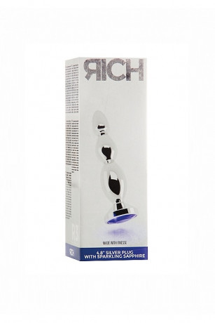 Серебряная анальная пробка с сапфировым кристаллом