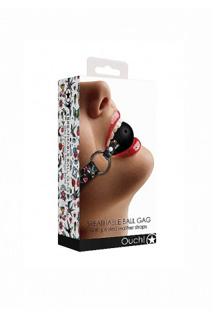 Дышащий кляп шар с дизайнерским ремешком Breatheable Ball Gag Old School Tattoo Style
