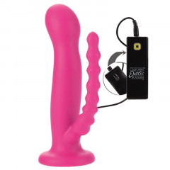 Фаллоимитатор-насадка на присоске двухголовый Double Rider с вибрацией розовый