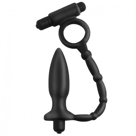 Пробка анальная эрекционное кольцо с вибрацией Ass-Kicker with Cockring