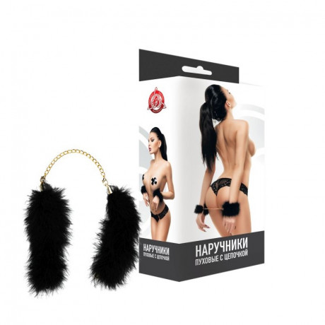 Пуховые наручники с цепочкой для БДСМ игр