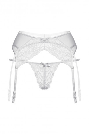 Белый пояс для чулок со стрингами из невесомого кружева