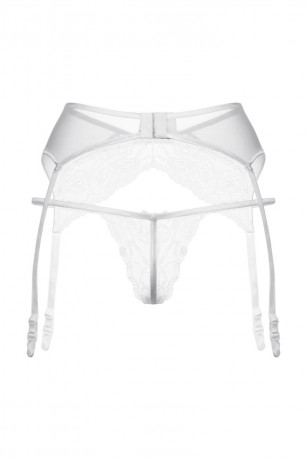 Белый пояс для чулок со стрингами из невесомого кружева