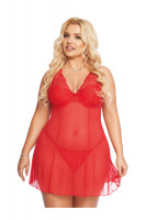 Красная комбинация из прозрачной сетки с цветочным орнаментом Berta XL