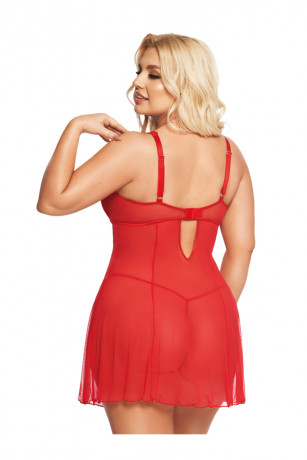 Красная комбинация из прозрачной сетки с цветочным орнаментом Berta XL