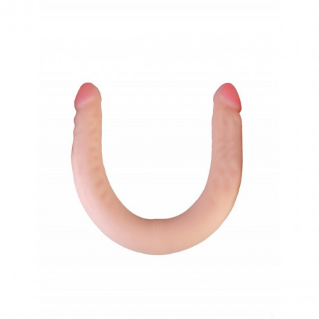 Телесный реалистичный двухголовый фаллоимитатор из нежной киберкожи