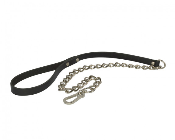 Поводок с надежной цепью и удобным карабином для ошейника	