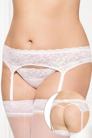 Кружевные белые трусики и пояс для чулок большого размера