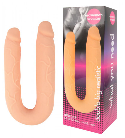 Двойной фаллоимитатор телесного цвета с ярко выраженными головками