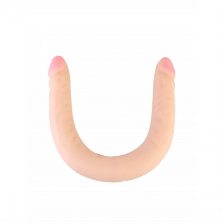 Телесный реалистичный двухголовый фаллоимитатор из эластичной киберкожи