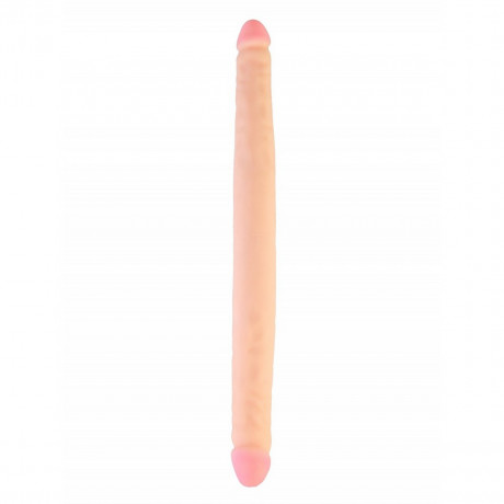 Телесный реалистичный двухголовый фаллоимитатор из эластичной киберкожи