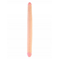 Телесный реалистичный двухголовый фаллоимитатор из эластичной киберкожи