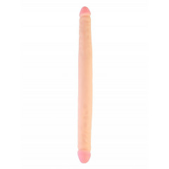 Телесный реалистичный двухголовый фаллоимитатор из эластичной киберкожи