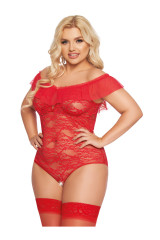 Красное ажурное боди в красивый цветочный орнамент Kamila XL