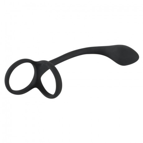 Эрекционное кольцо с утяжкой на мошонку и анальный плаг Black Velvets